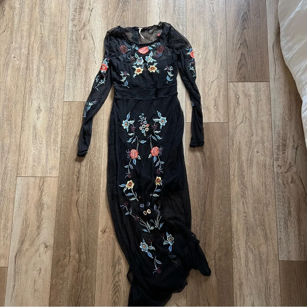 Free People Embroidered Whimsigoth Long Sleeve Mesh Maxi Dress Fairy Grunge Boho - Picture 1 of 6